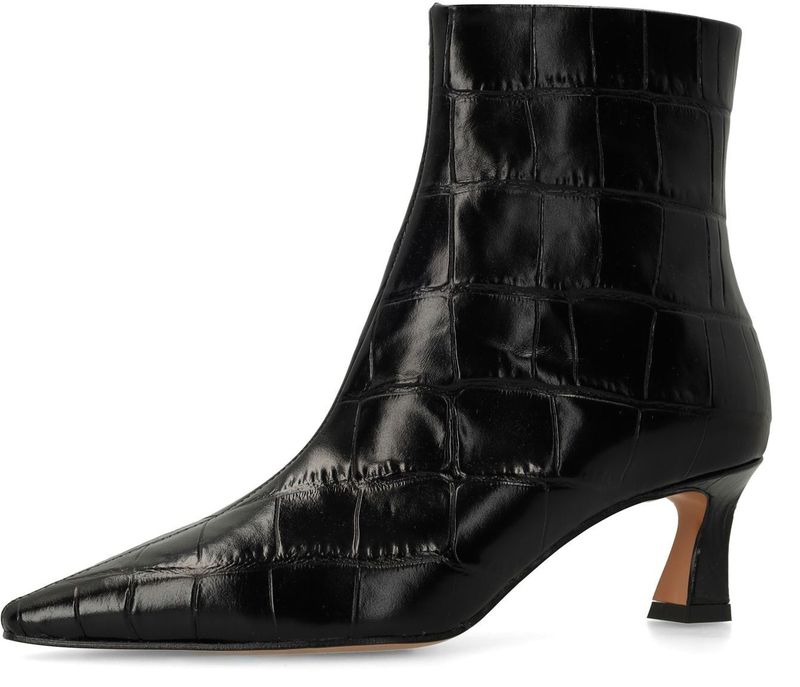 MANFIELD - Enkellaarsjes - Zwart - Glad Leer - Middelhoge Hak