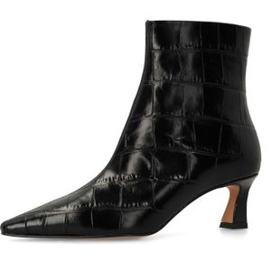 Manfield - Leren Croco Enkellaarsjes - Zwart - Met Hak - 5 cm