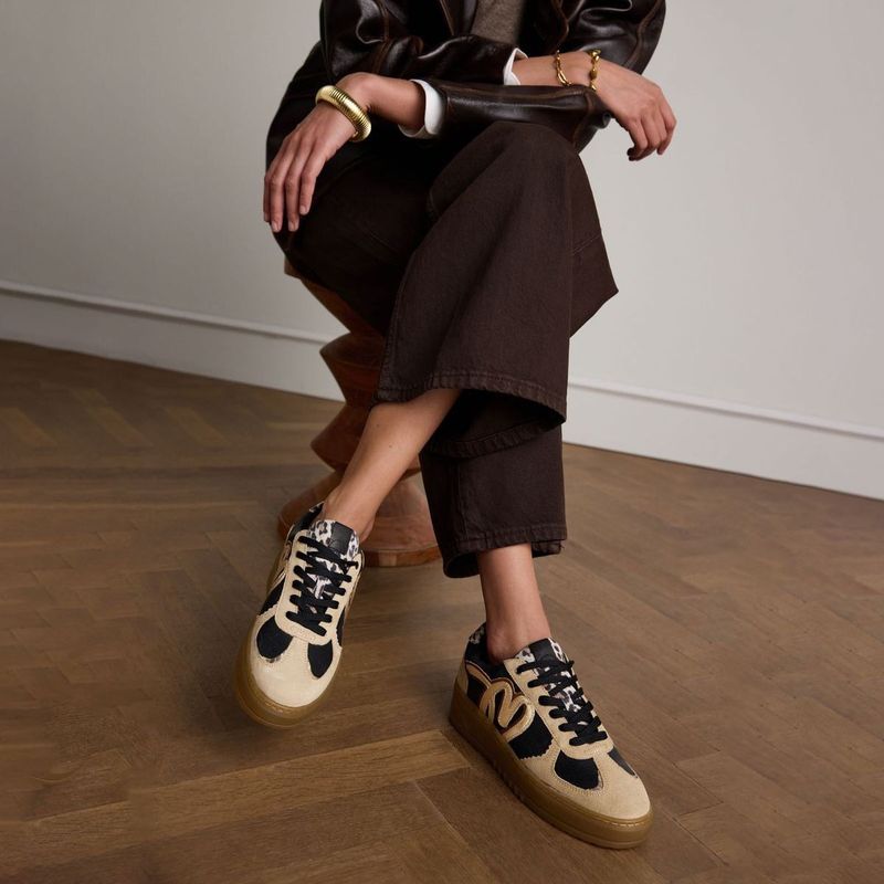 MANFIELD - Sneakers Laag - Cognac - Dierenprint - Glad Leer