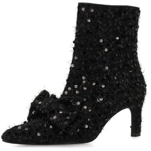 Manfield - Enkellaarsjes - Zwart - Glitter - Hak 7 cm