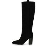 Manfield - Zwarte Suède Laarzen met Hak en Rits - Dames - Enkellaarsjes