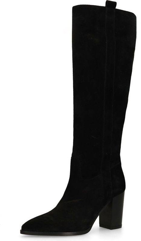 Manfield - Zwarte Suède Laarzen met Hak en Rits - Dames - Enkellaarsjes