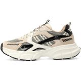 Manfield - Sneakers - Veelkleurig - Beige met Zwart en Wit Stofdetails - 5 cm Plateauzool