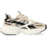 Manfield - Sneakers - Veelkleurig - Beige met Zwart en Wit Stofdetails - 5 cm Plateauzool