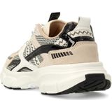 Manfield - Sneakers - Veelkleurig - Beige met Zwart en Wit Stofdetails - 5 cm Plateauzool