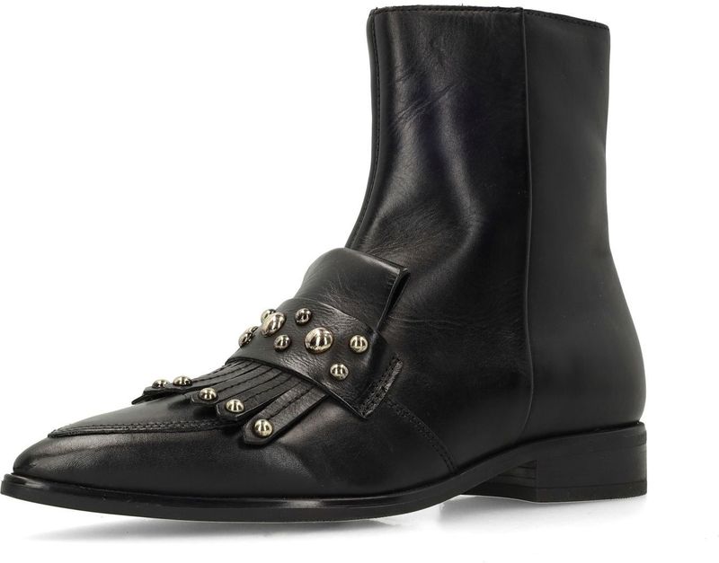 Manfield - Enkellaarsjes - Zwart - Leer - Studs Details