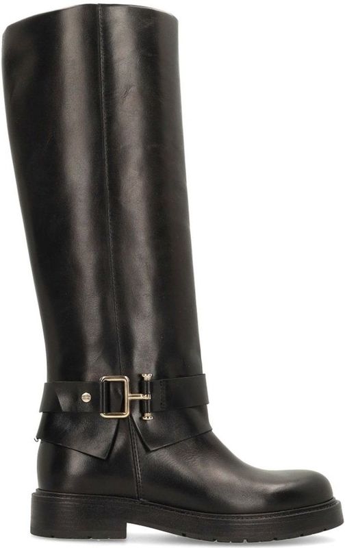 No Stress - Hoge Leren Laarzen - Zwart - Met Goudkleurige Gesp