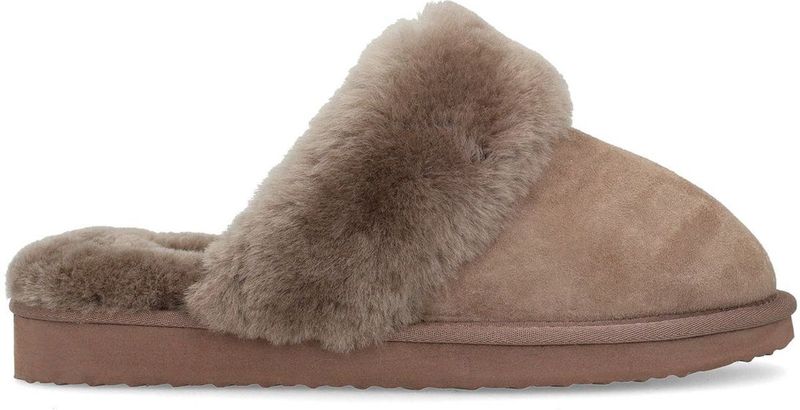 Manfield - Pantoffels - Taupe - Wol Voering