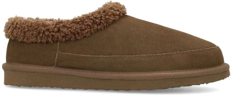 Manfield - Donkerbruine Pantoffels - Suède - Casual Schoenen