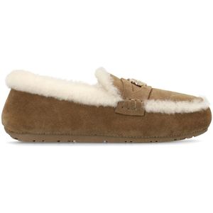 Manfield - Pantoffels - Taupe - Suède met Bontrand