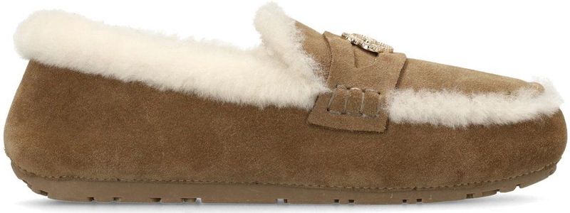 Manfield - Pantoffels - Taupe - Suède met Bontrand