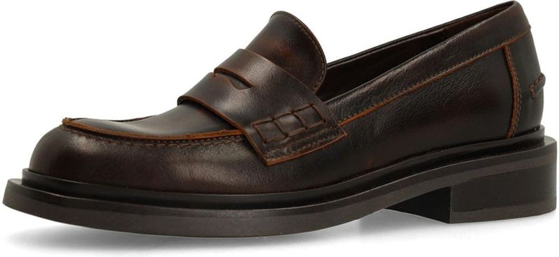 Manfield - Leren Loafers - Bruin - Platte Hak 3 cm