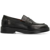 Manfield - Loafers - Zwart - Leren Schoen - Platte Hak 2 cm