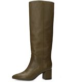 Manfield - Hoge Laarzen - Olijfgroen - Leren - Met Hak