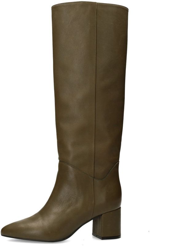 Manfield - Hoge Laarzen - Olijfgroen - Leren - Met Hak