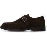 Manfield - Gespschoenen - Donkerbruin - Suède - Zwarte Hak 3 cm