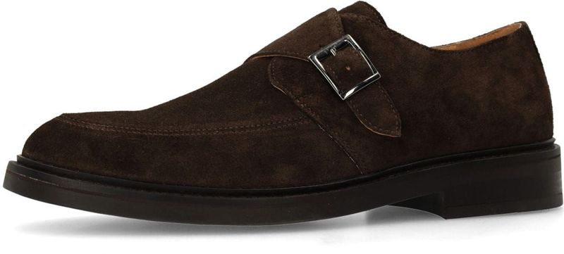 Manfield - Gespschoenen - Donkerbruin - Suède - Zwarte Hak 3 cm