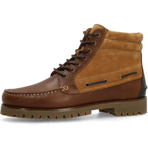 MANFIELD - Veterboots - Cognac - Leer - Profielzolen - Snoersluiting