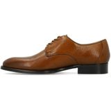 Manfield - Cognac - Leren Veterschoenen - Zwarte Hak - 3 cm