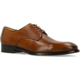 Manfield - Cognac - Leren Veterschoenen - Zwarte Hak - 3 cm