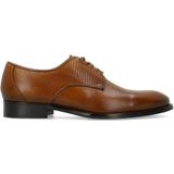 Manfield - Cognac Leren Veterschoenen - Derby - Zwarte Hak 3 cm
