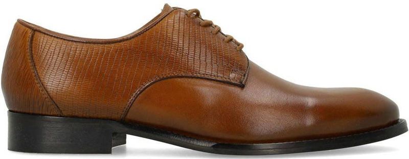 Manfield - Cognac Leren Veterschoenen - Derby - Zwarte Hak 3 cm
