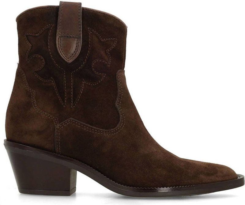 Manfield - Cowboylaars - Bruin - Suède - Blokhak 5 cm