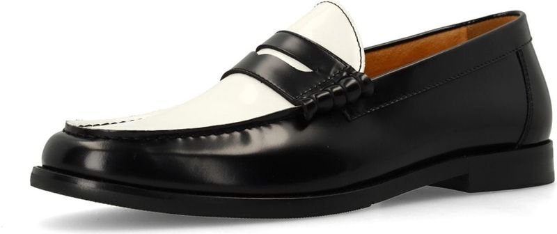 Manfield - Loafers - Zwart - Leren - Platte Hak 2 cm