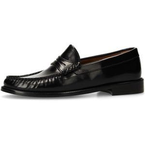 Manfield - Loafers - Zwart - Leren Schoen - Platte Hak 2 cm
