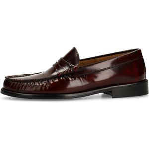 Manfield - Leren Loafers - Burgundy - Platte Zwarte Hak 2 cm