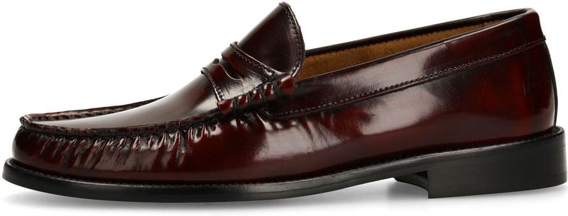 Manfield - Leren Loafers - Burgundy - Platte Zwarte Hak 2 cm