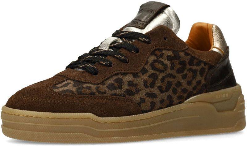 MANFIELD - Sneakers Laag - Bruin / Zwart - Dierenprint - Leer