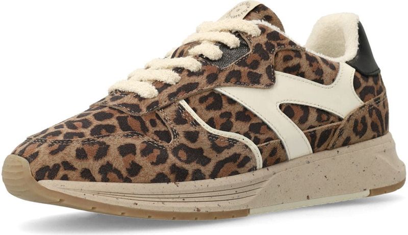 MANFIELD - Sneakers Laag - Beige/Bruin - Dierenprint - Leer