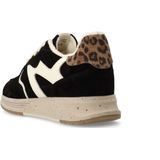 Manfield - Zwarte Fluweel Sneakers - Dames - Suède - Luipaarddetails