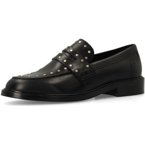 Manfield - Loafers - Zwart - Leer - Gouden Studs