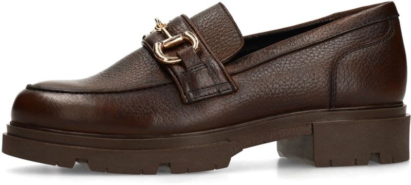 Manfield - Donkerbruin - Loafers - Leren - Dikke Hak 3 cm