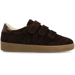 Manfield - Donkerbruin - Sneakers - Suède - Klittenband Sluiting