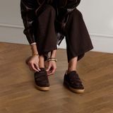 Manfield - Donkerbruin - Sneakers - Suède - Klittenband Sluiting