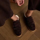 Manfield - Donkerbruin - Sneakers - Suède - Klittenband Sluiting