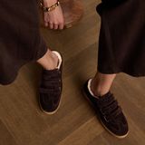 Manfield - Donkerbruin - Sneakers - Suède - Klittenband Sluiting