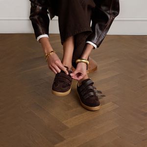 Manfield - Donkerbruin - Sneakers - Suède - Klittenband Sluiting