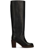 Manfield - Hoge Laarzen - Donkerbruin - Leren - Met Hak