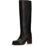 Manfield - Hoge Laarzen - Donkerbruin - Leren - Met Hak