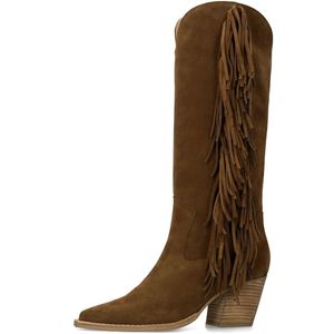 Manfield - Cowboylaarzen - Bruin - Hoge Suède Laarzen met Franjes