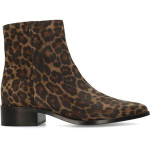 Manfield - Enkellaarsjes - Cognac/Zwart - Suède - Panterprint