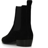 Manfield - Chelsea Boots - Zwart - Suède - Blokhak 3 cm