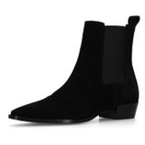 Manfield - Chelsea Boots - Zwart - Suède - Blokhak 3 cm