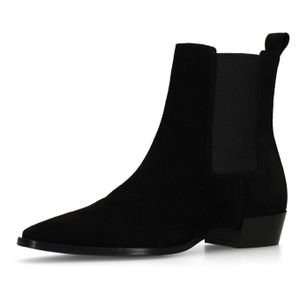 Manfield - Chelsea Boots - Zwart - Suède - Blokhak 3 cm