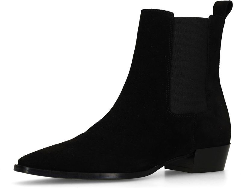 Manfield - Chelsea Boots - Zwart - Suède - Blokhak 3 cm