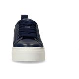 Manfield - Donkerblauwe Leren Sneakers - Dames - Plateau Zool 4 cm